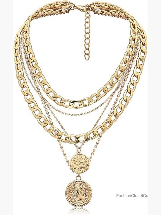 Jewelry - Layered Coin Pendant Necklace Set Dainty Chunky Chain Choker Jewelry